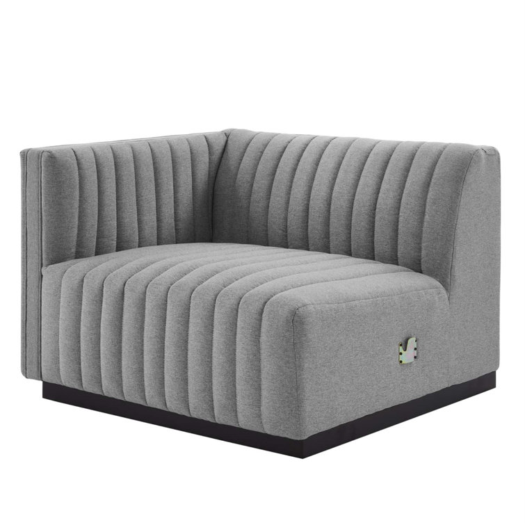 Luxe 4-Piece Channel Tufted Velvet Sectional in Black & Light Gray