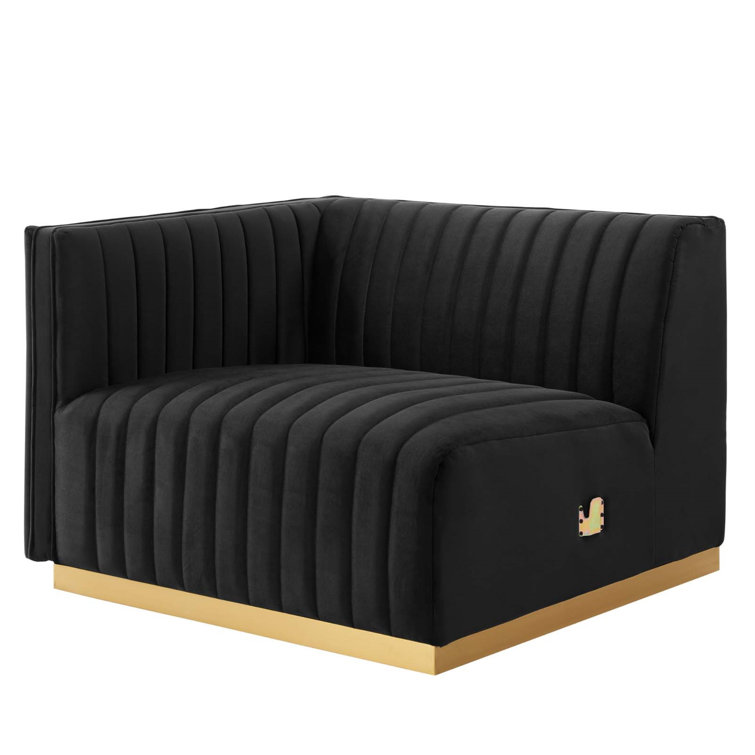 Gold Black Tufted Velvet Track Arm Sofa, 119"