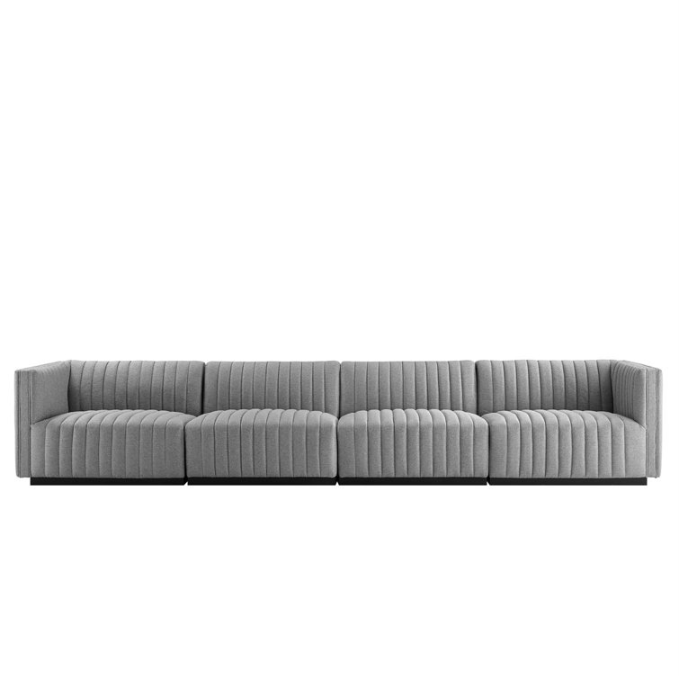 Luxe 4-Piece Channel Tufted Velvet Sectional in Black & Light Gray