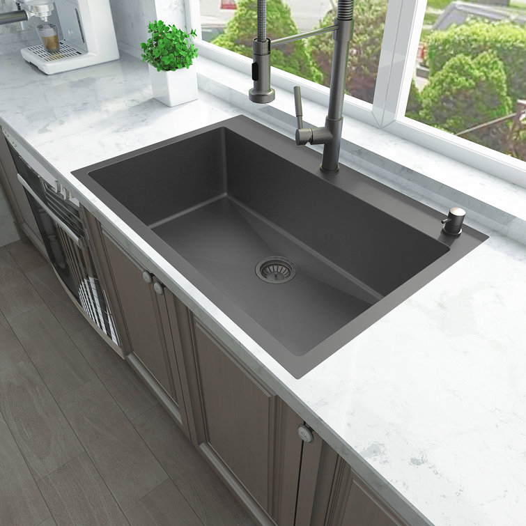 33" Black Stainless Steel Drop-In Single Bowl Kitchen Sink