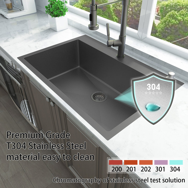33" Black Stainless Steel Drop-In Single Bowl Kitchen Sink