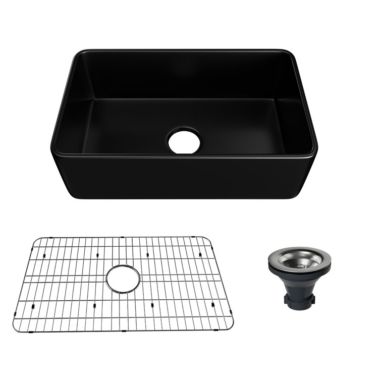 Matte Black Fireclay Single Bowl Farmhouse Kitchen Sink