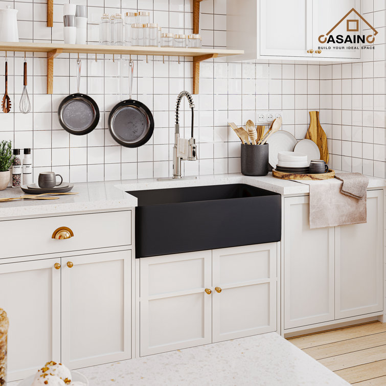 Matte Black Fireclay Single Bowl Farmhouse Kitchen Sink