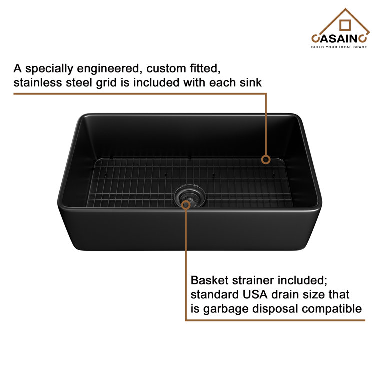 Matte Black Fireclay Single Bowl Farmhouse Kitchen Sink