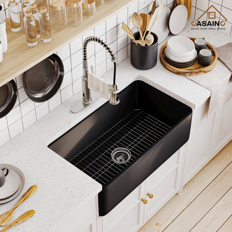 Matte Black Fireclay Single Bowl Farmhouse Kitchen Sink