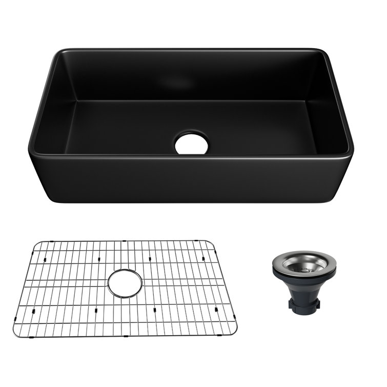 Matte Black Fireclay Single Bowl Farmhouse Kitchen Sink