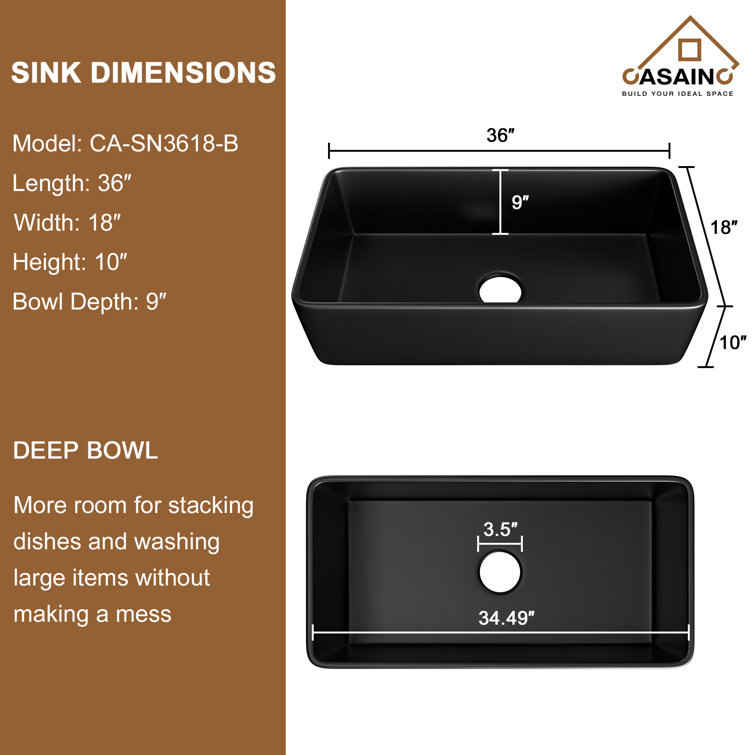 Matte Black Fireclay Single Bowl Farmhouse Kitchen Sink