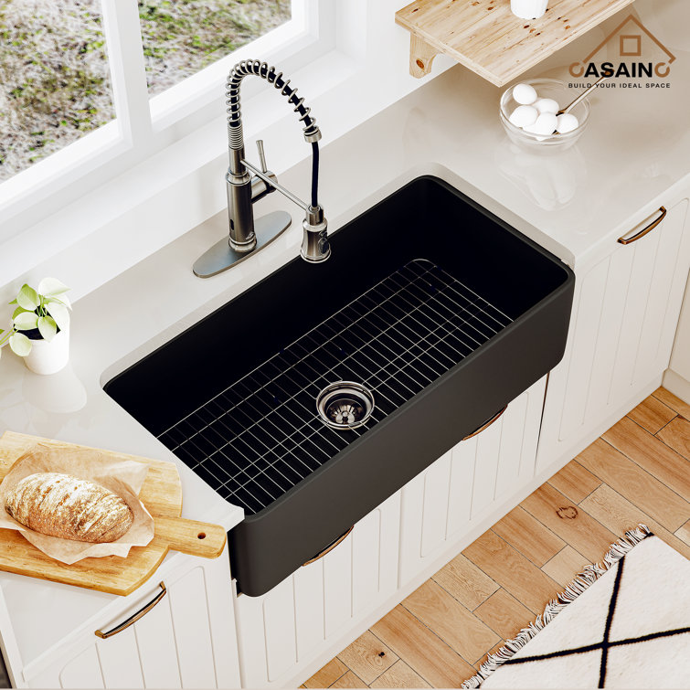 Matte Black Fireclay Single Bowl Farmhouse Kitchen Sink