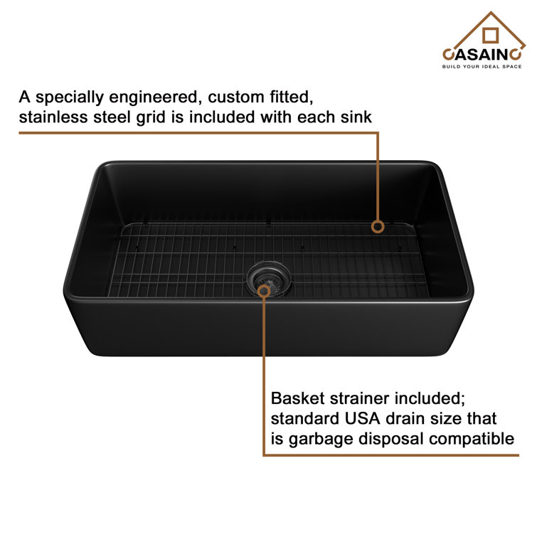 Matte Black Fireclay Single Bowl Farmhouse Kitchen Sink