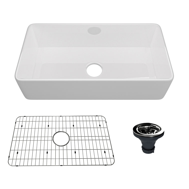36" White Fireclay Farmhouse Single Bowl Kitchen Sink