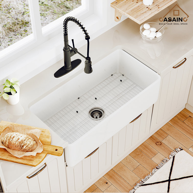 36" White Fireclay Farmhouse Single Bowl Kitchen Sink