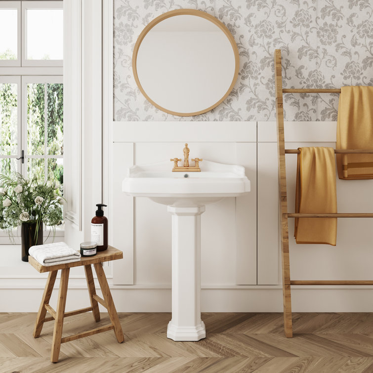 Dynasty 35.5" White Ceramic Pedestal Bathroom Sink with Overflow