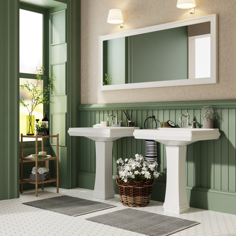 Elegant Apex White Ceramic 34" Rectangular Pedestal Sink with Overflow