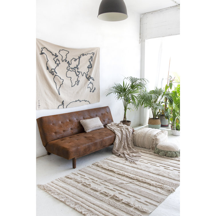 Bohemian Chic Hand-Knotted Wool-Cotton Striped Blue Rug