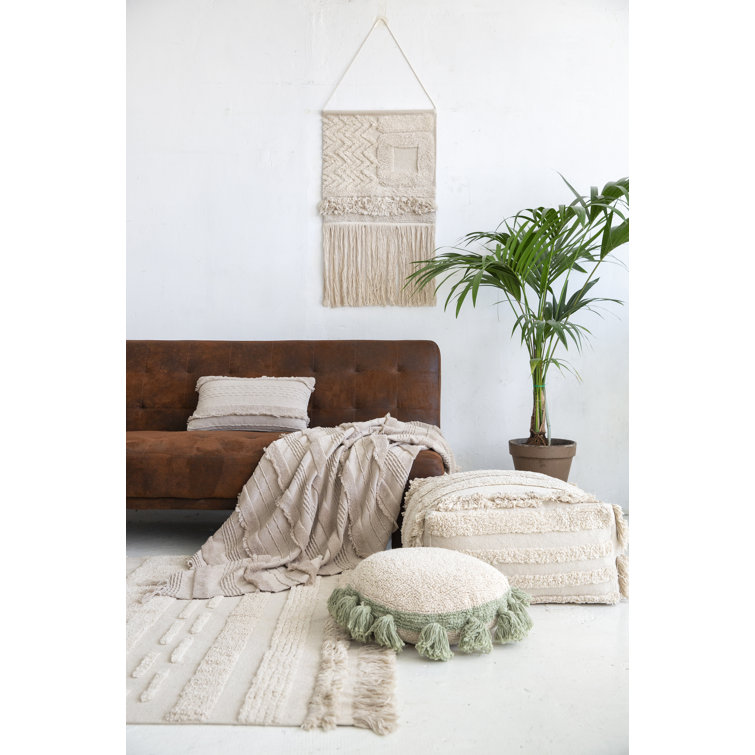 Bohemian Chic Hand-Knotted Wool-Cotton Striped Blue Rug