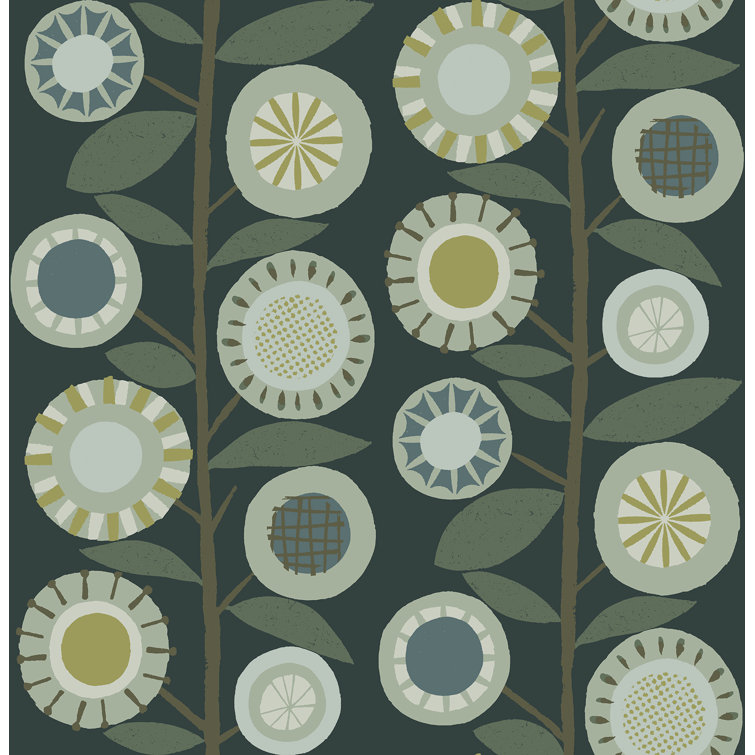 Sisu Evergreen Floral Geometric Non-Woven Wallpaper Roll - 396in x 20.5in