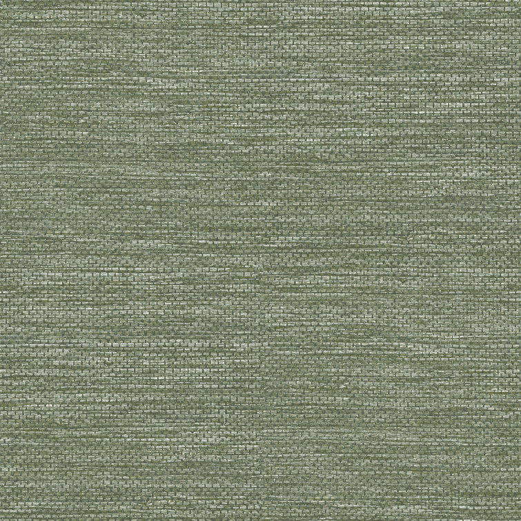 Moss Green Vinyl-Coated Faux Grasscloth Wallpaper Roll