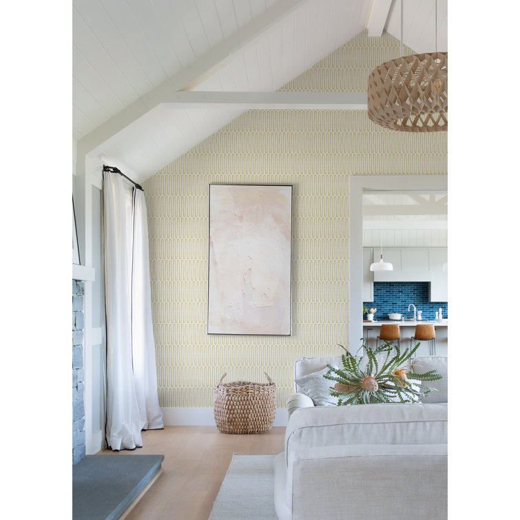 Mustard and Cream Geometric Vinyl-Coated Wallpaper Roll