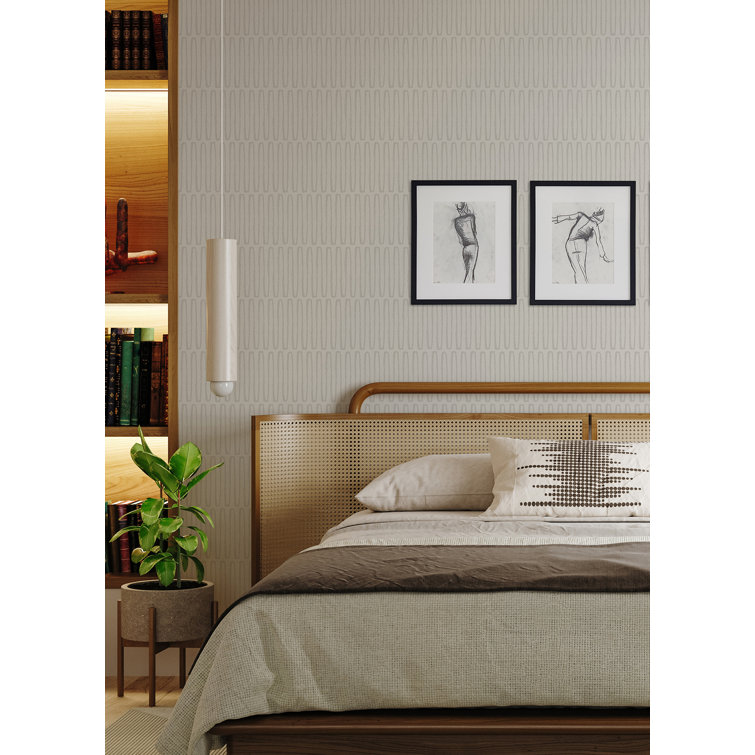 Light Grey Retro Wave Non-Pasted Vinyl Wallpaper Roll