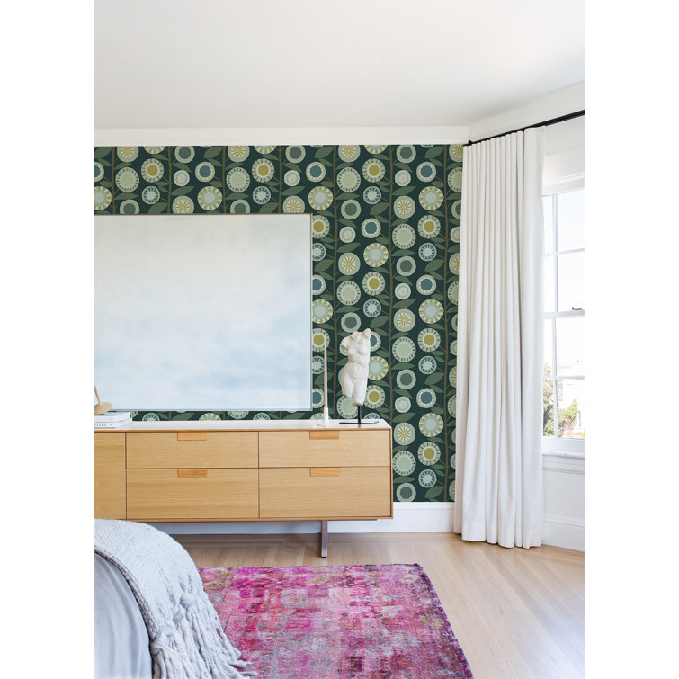 Sisu Evergreen Floral Geometric Non-Woven Wallpaper Roll - 396in x 20.5in