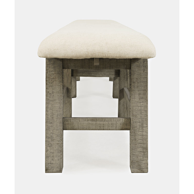 Telluride Rustic Distressed Pine 85" Upholstered Bench in Beige