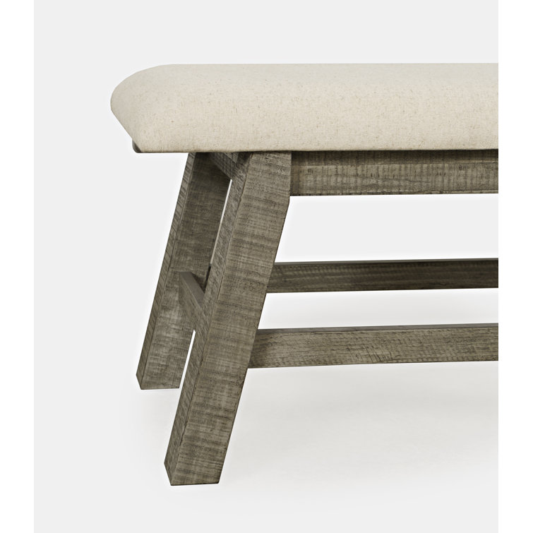 Telluride Rustic Distressed Pine 85" Upholstered Bench in Beige