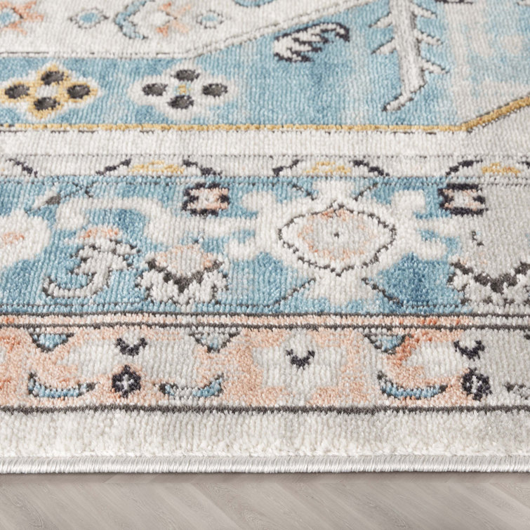 Indira Blue and Ivory Rectangular Synthetic Area Rug 4' x 6'