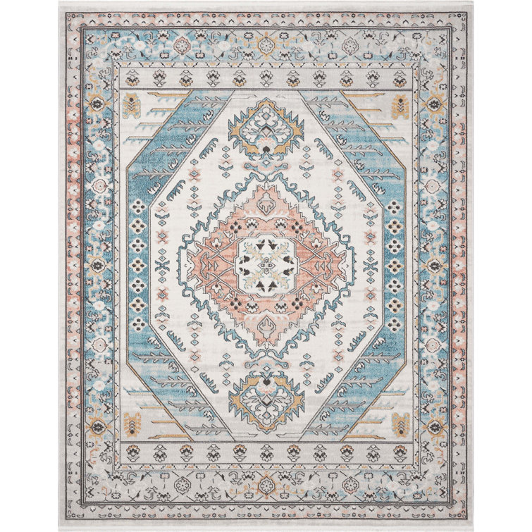 Indira Blue and Ivory Rectangular Synthetic Area Rug 4' x 6'