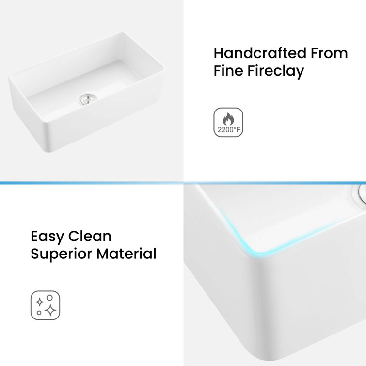 Pure White 33" Fireclay Single Bowl Farmhouse Kitchen Sink