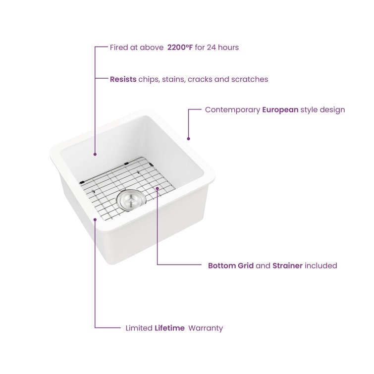 Cubic 18'' White Fireclay Undermount Single Bowl Kitchen Sink