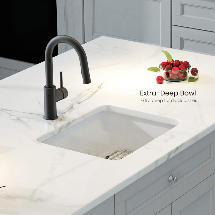 Cubic 18'' White Fireclay Undermount Single Bowl Kitchen Sink