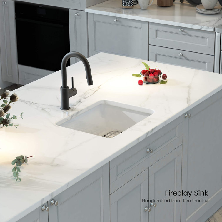 Cubic 18'' White Fireclay Undermount Single Bowl Kitchen Sink
