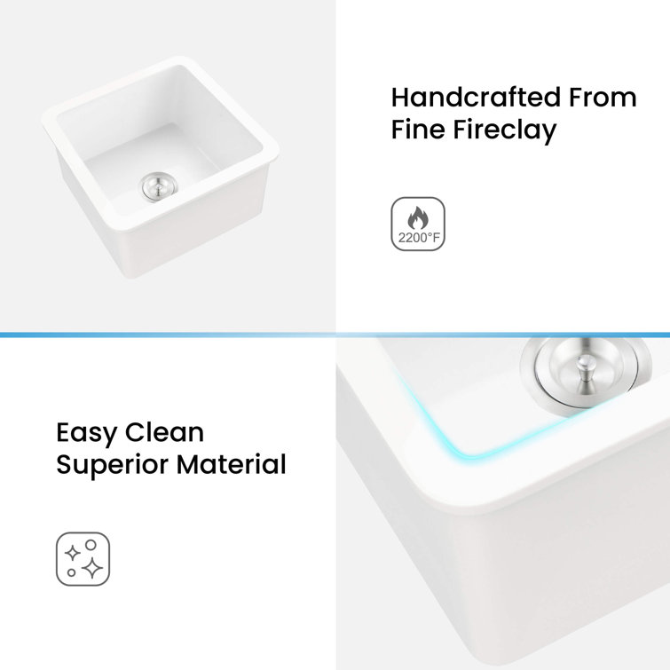 Cubic 18'' White Fireclay Undermount Single Bowl Kitchen Sink