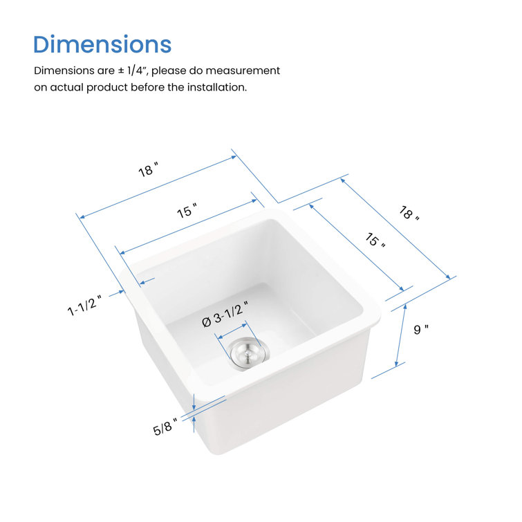 Cubic 18'' White Fireclay Undermount Single Bowl Kitchen Sink