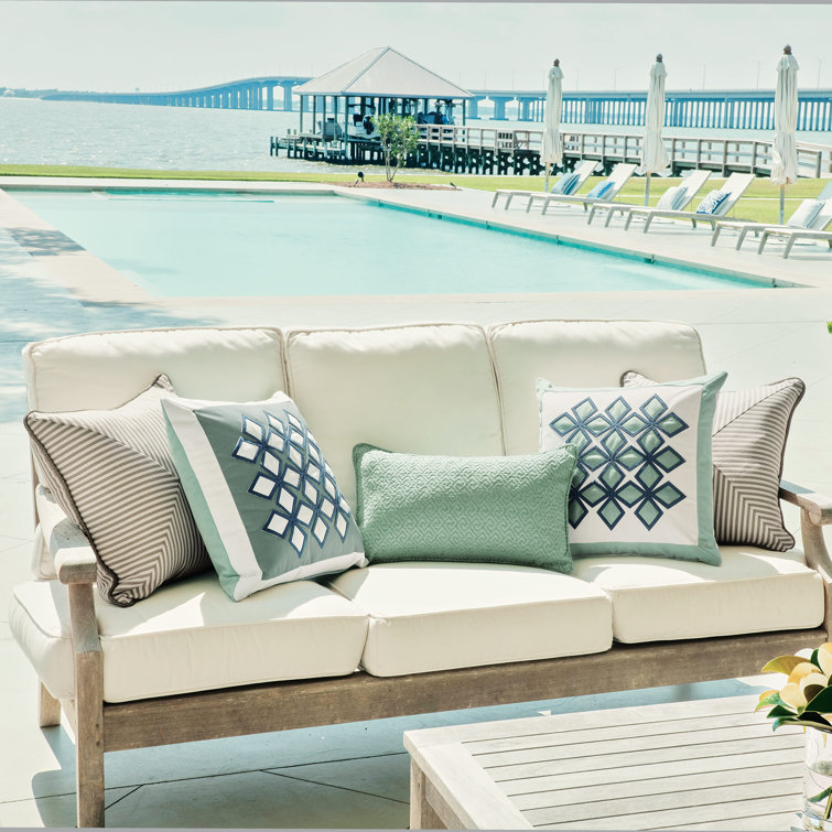 Mint Sunbrella Square Appliqued Throw Pillow
