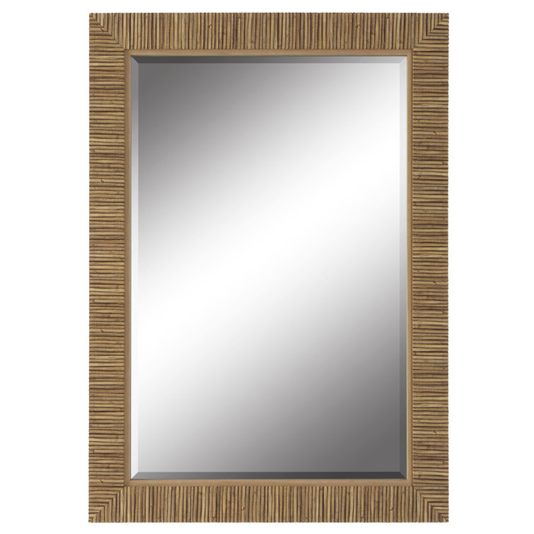 Brown Rattan Framed Full Length Rectangular Bathroom Mirror
