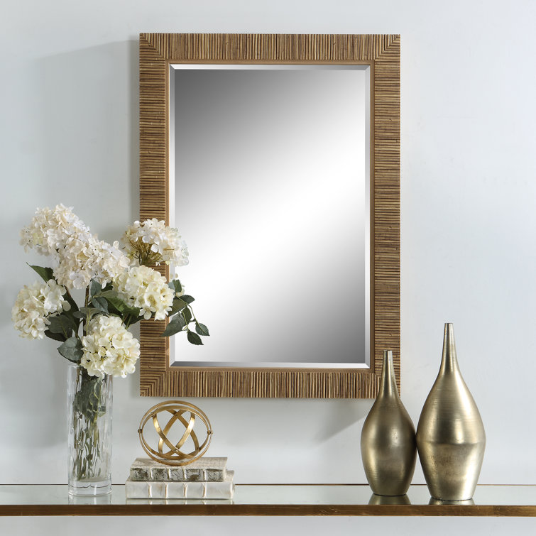 Brown Rattan Framed Full Length Rectangular Bathroom Mirror