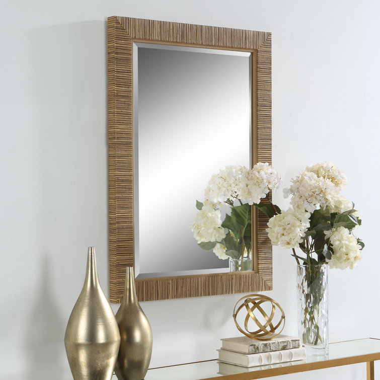 Brown Rattan Framed Full Length Rectangular Bathroom Mirror