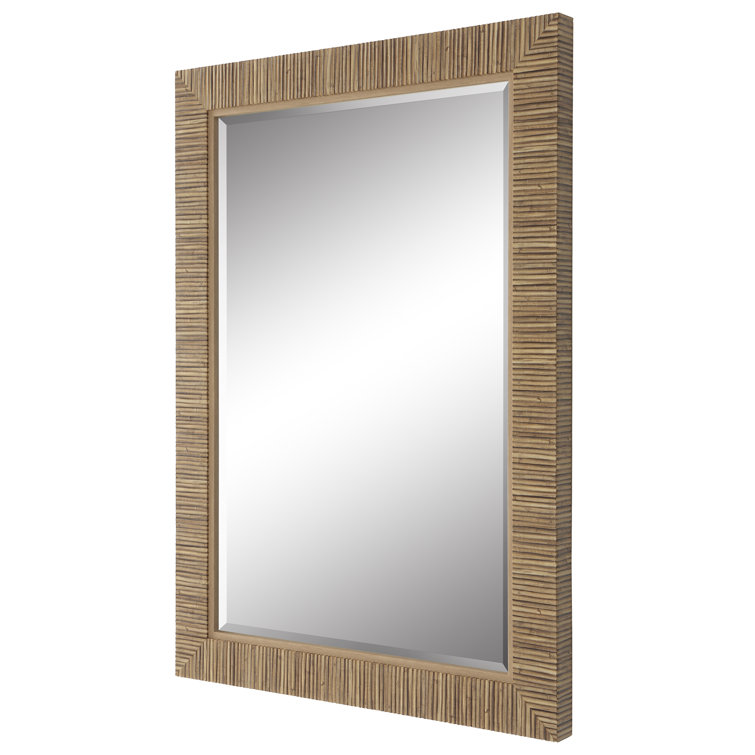 Brown Rattan Framed Full Length Rectangular Bathroom Mirror