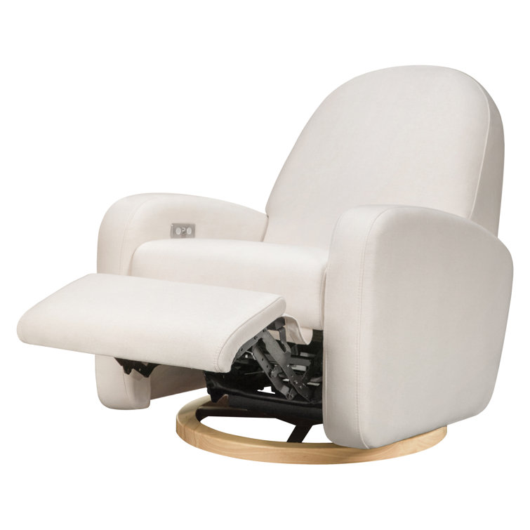 Serenity Swivel Recliner in Cream Eco-Weave with Light Wood Base