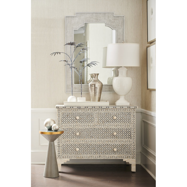 Gray and Beige Bone Inlay Coastal Accent Chest