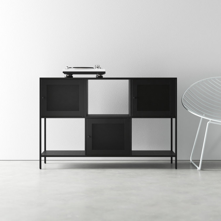 Black Steel 3-Door Adjustable Shelving Storage Cabinet