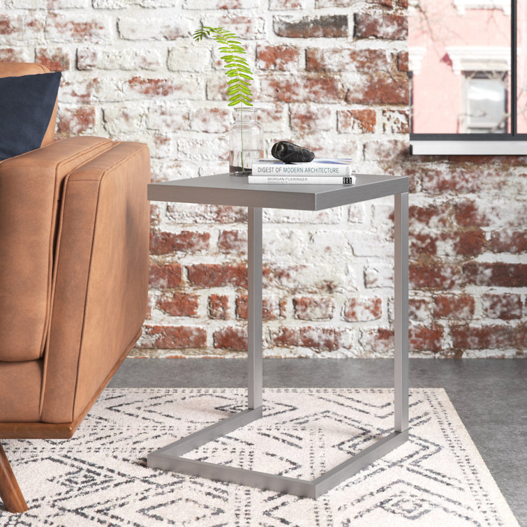 Silver Metal Modern Cantilever End Table