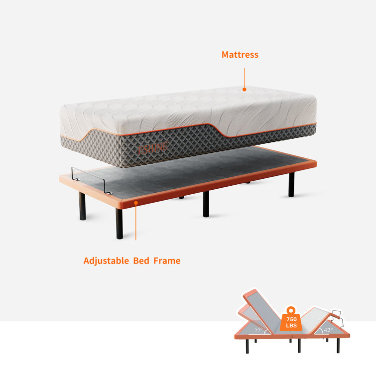 King Adjustable Bed with 14" Hybrid Mattress and Metal Frame