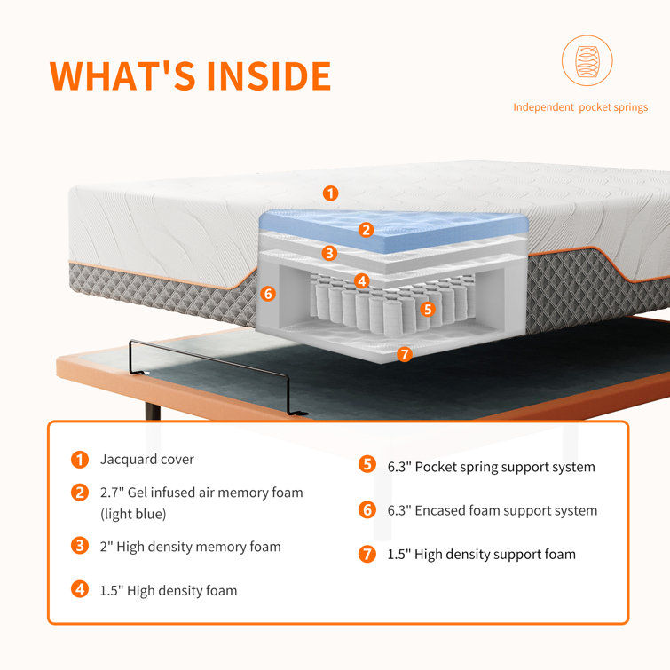 Split King Adjustable Bed with 14" Hybrid Mattress and Metal Frame