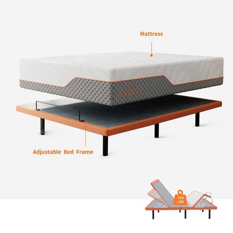 Queen Adjustable Bed with 14" Hybrid Mattress and Metal Frame