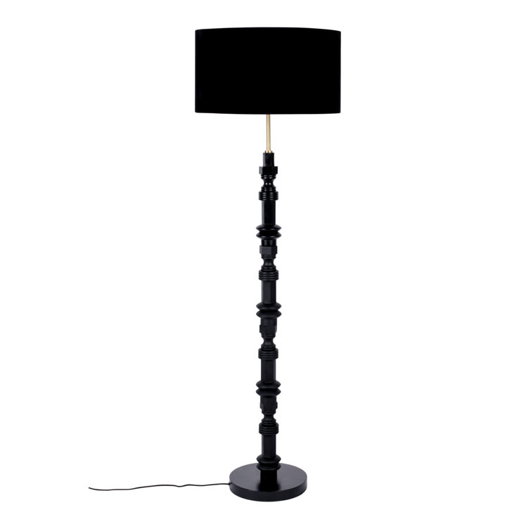 Totem Black Iron Floor Lamp with Velvet Shade 58''