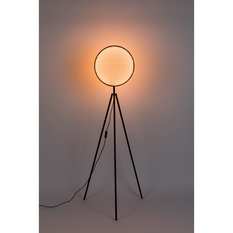 Sien 45'' Black Iron Tripod Floor Lamp with Rattan Shade