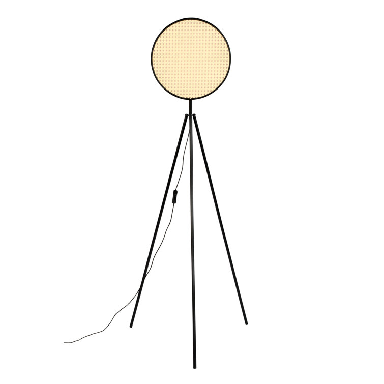 Sien 45'' Black Iron Tripod Floor Lamp with Rattan Shade