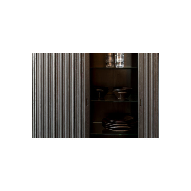 Black Solid Wood Accent Cabinet with Glass Shelves